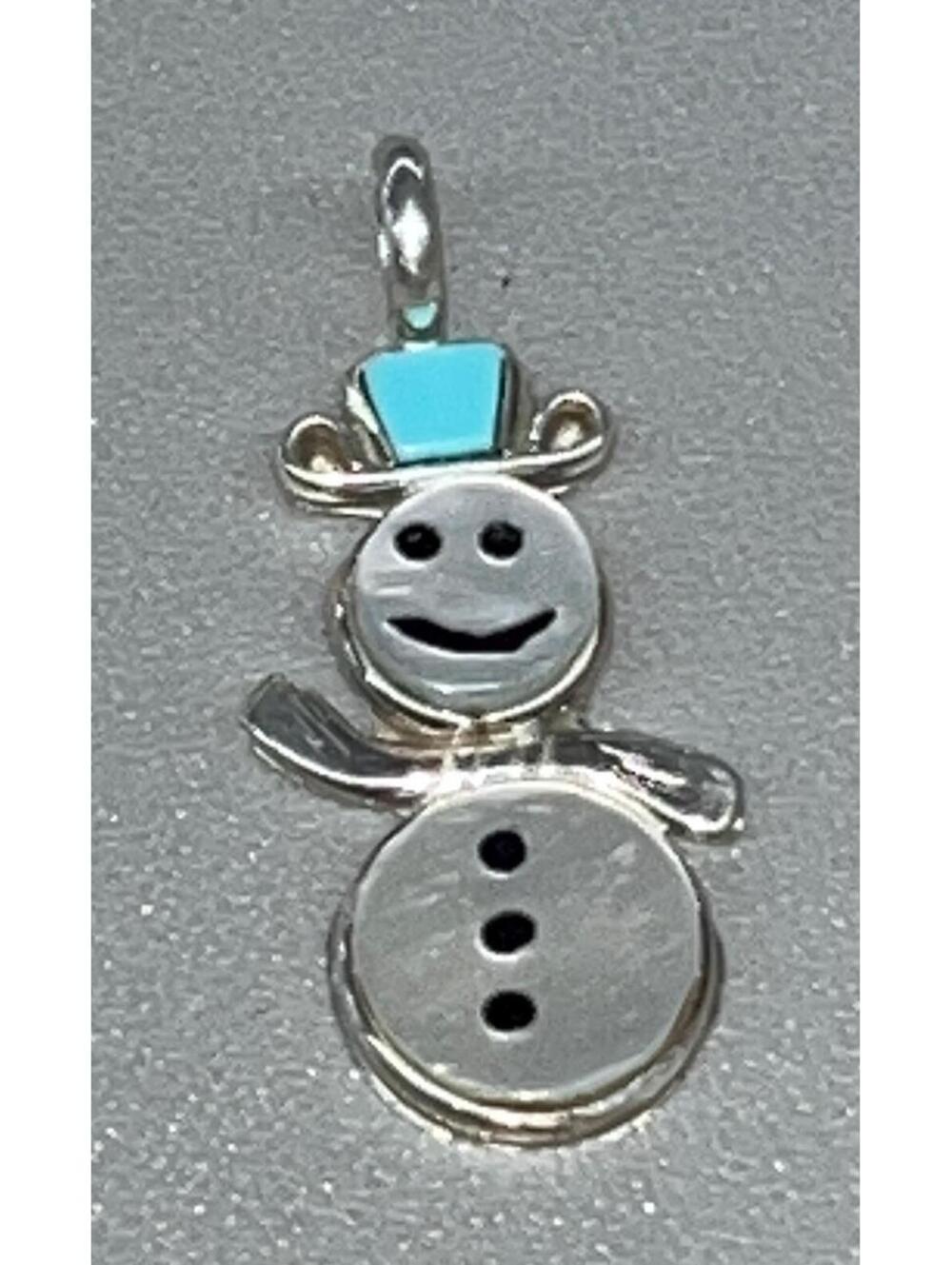 Zuni handmade turquoise mother of pearl inlay sterling silver snowman charm